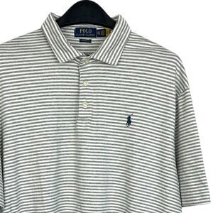 Polo Ralph Lauren Mens XXL Cotton Short Sleeve Polo‎ Shirt Grey Striped *read